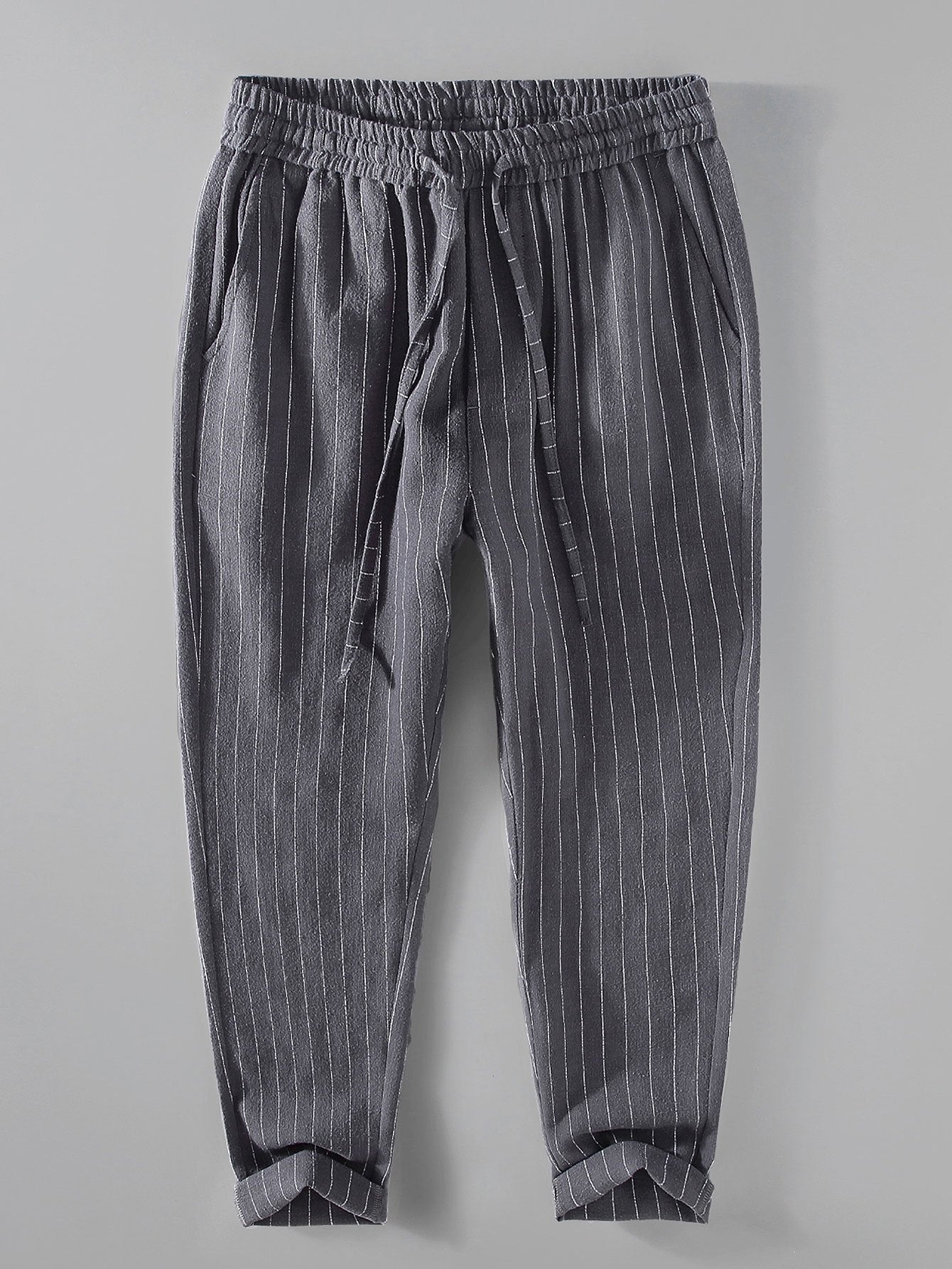 Striped Linen Cotton Blend Cropped Pants