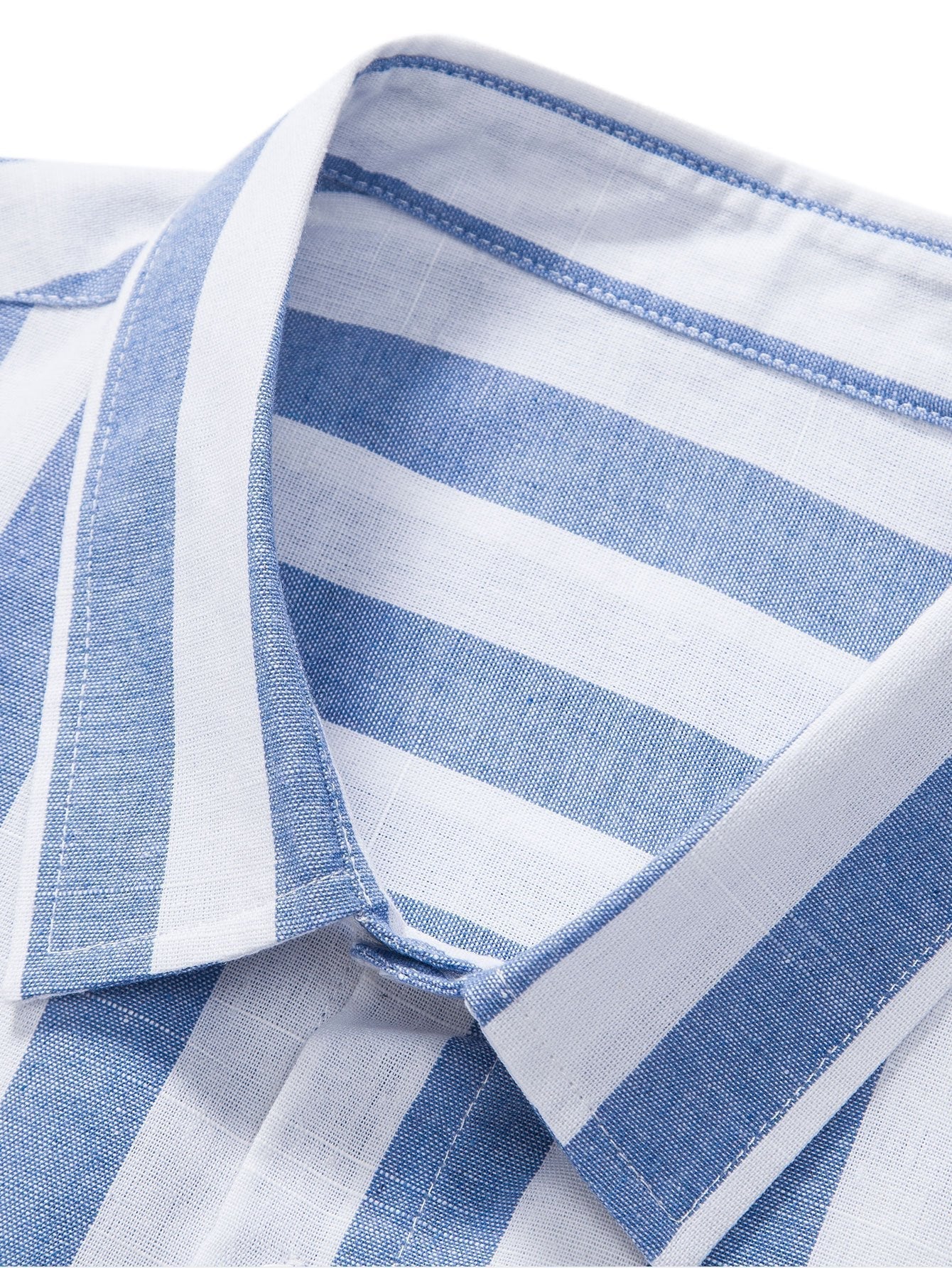 Striped Cotton Blend Button Up Shirt &amp; Straight Leg Linen Pants