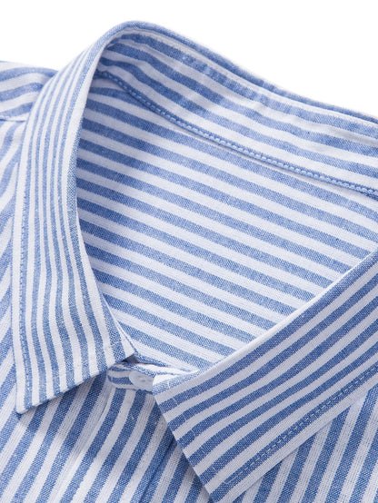 Short Sleeve Cotton Blend Striped Button Up Shirt