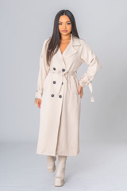 Lang trenchcoat med beige belte