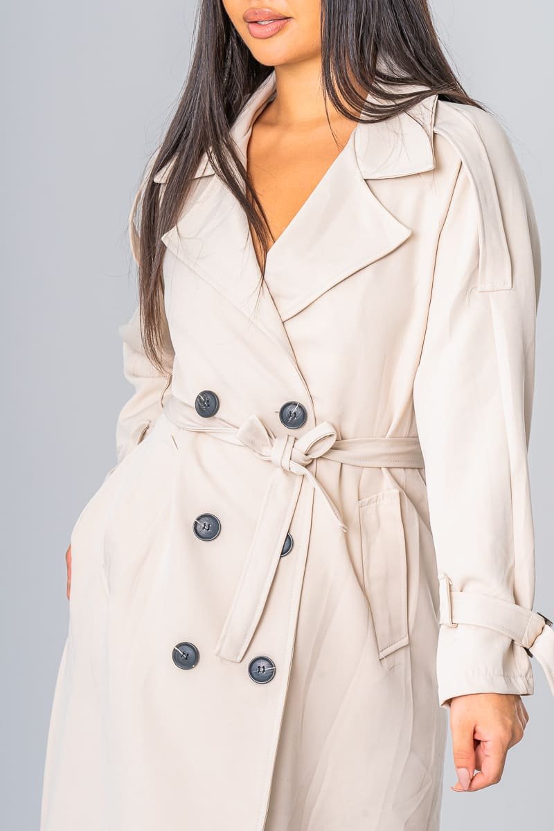 Lang trenchcoat med beige belte