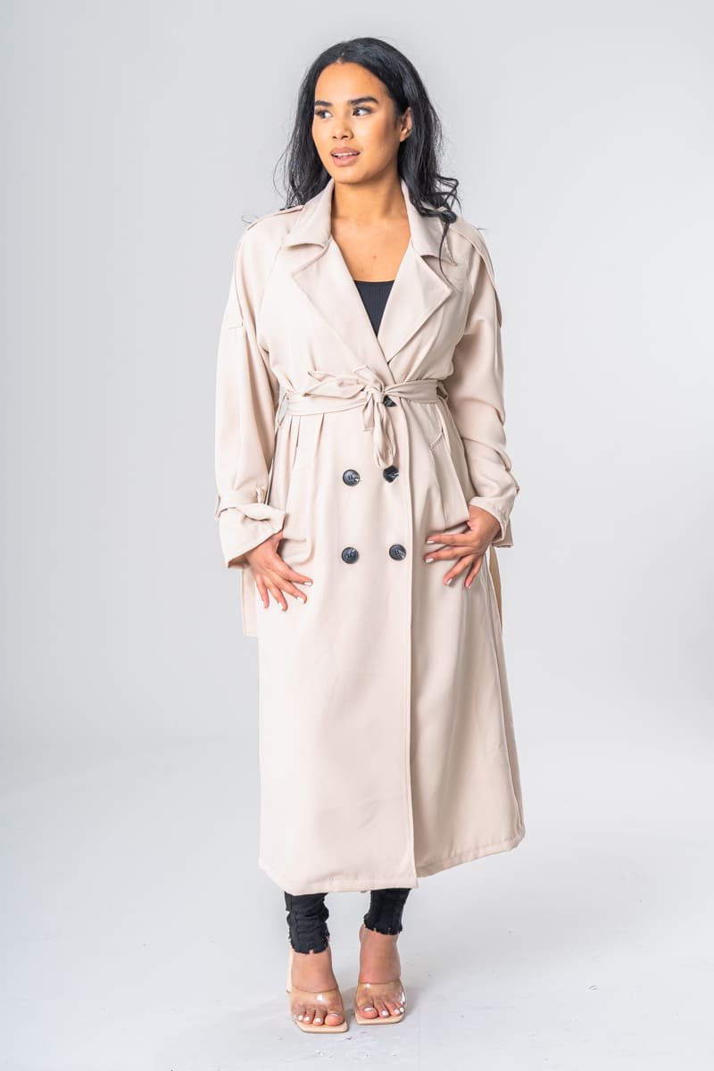 Lang trenchcoat med beige belte