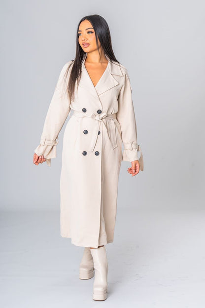 Lang trenchcoat med beige belte